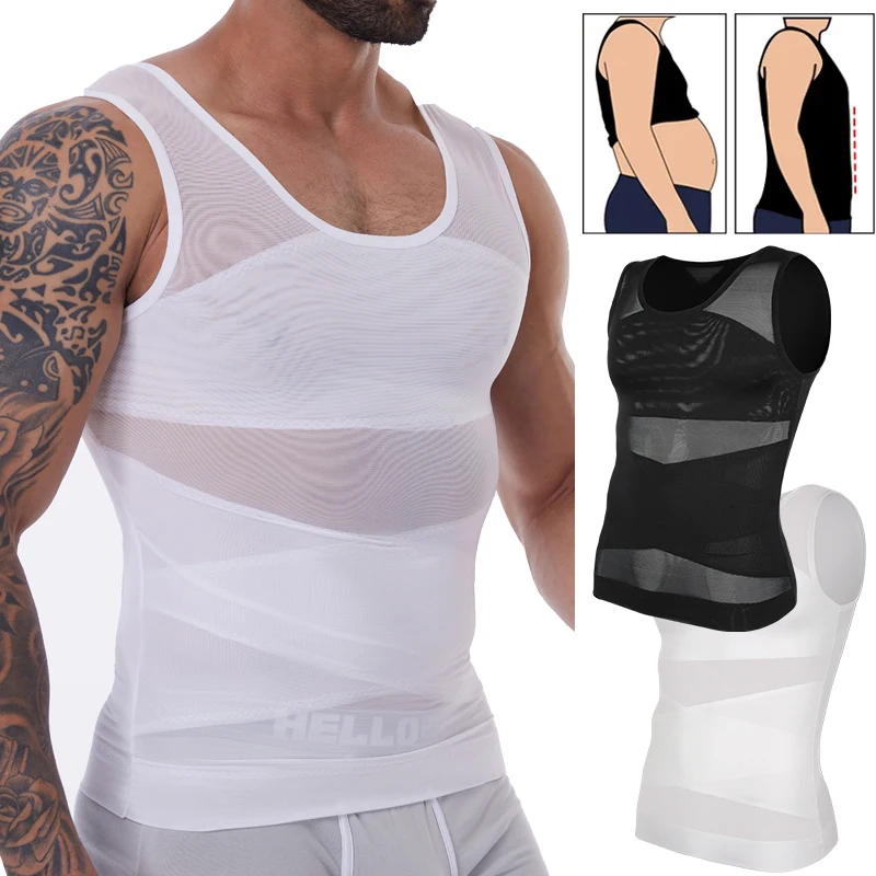 Pánske štíhle telo shaper vest gynekomastia kompresné košele bruško bez rukávov bez rukáv