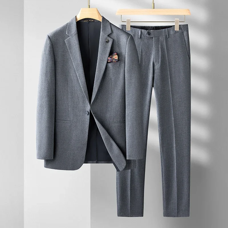 Pánsky oblek dvojdielne vysokej kvality plus (oblek + nohavice) plus tuk plus tuk Business Formal Wedding Loose Professional Set