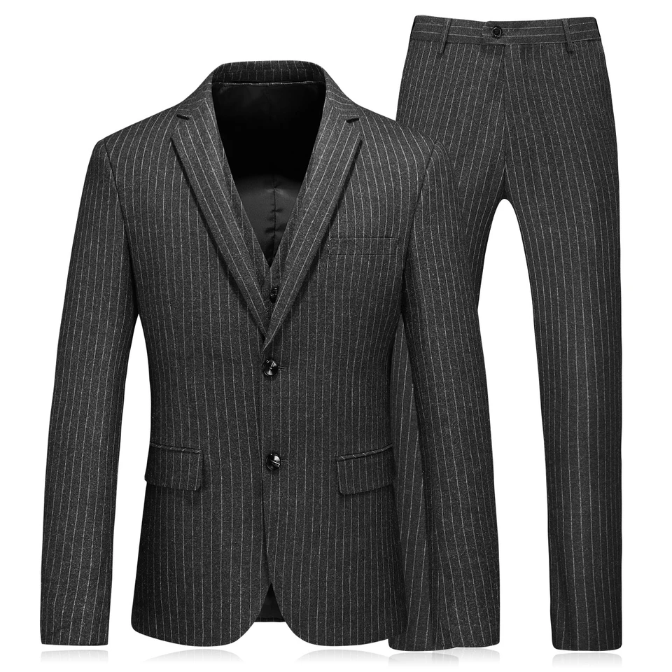 Pánsky oblek Stripe One Button Tri kusy Set Groom Business Tuxedos Men sa vyhovuje svadobným plesom obleky