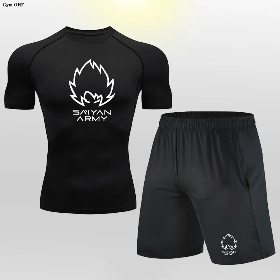 Pánsky set Pohodlné športy s vysokou elasticitou tesnú rýchlosť výstroja Such Such Fitness Anime tlačená jogu Dva kusy oblek