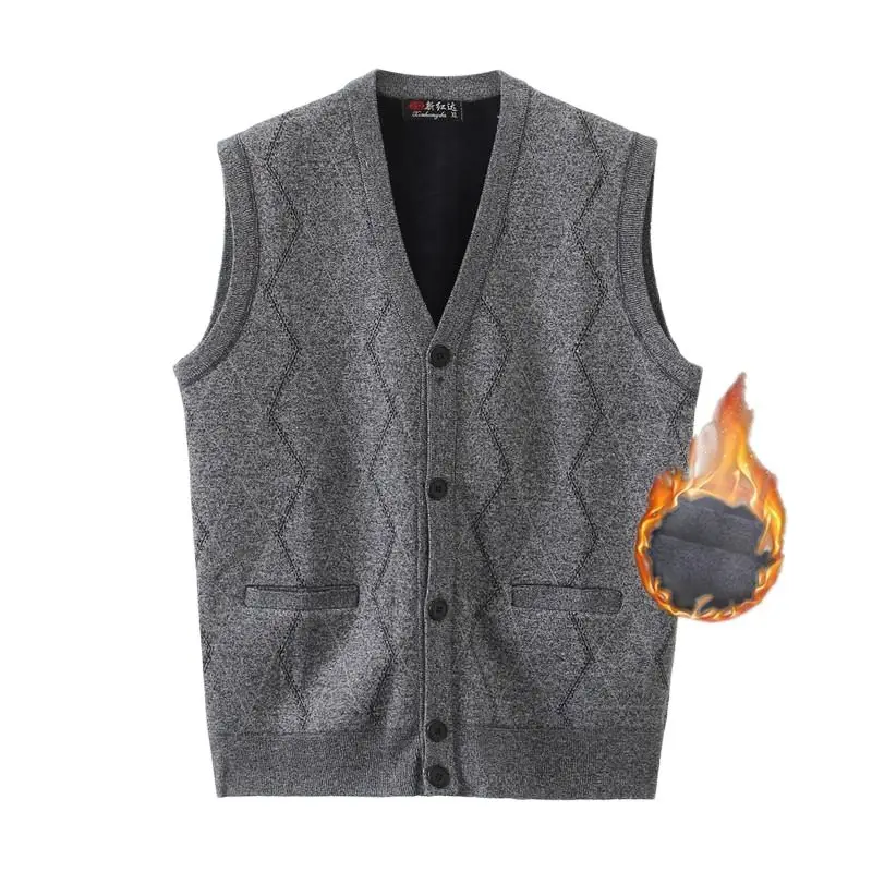 Pánsky V-krk Slim Fit bez rukávov Sweár 100% vlnené sveterky skokany pletené