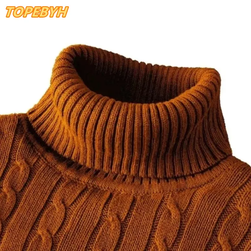 Pánsky vysoký krk sveter masívna farba pullover pletelovaný teplý príležitostný korytnačka pánsky pletený pletený sveter