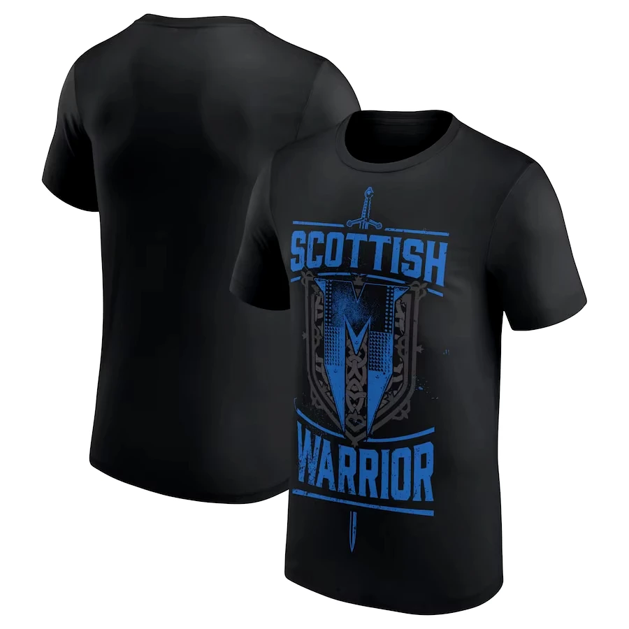 Pánsky čierny Drew McIntyre Scottish Brave Sports Top Tričko Pánske dámske zápasové oblečenie Krátke rukávy Detská ulica