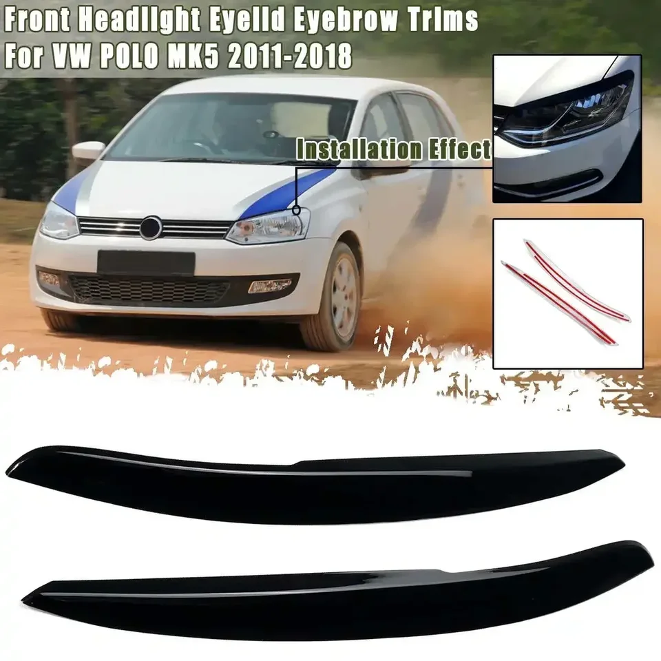 Pár auto predného svetlometu viečka pre obočie obočie TRIMS pre nálepku Volkswagen for VW Polo MK5 2011-2022