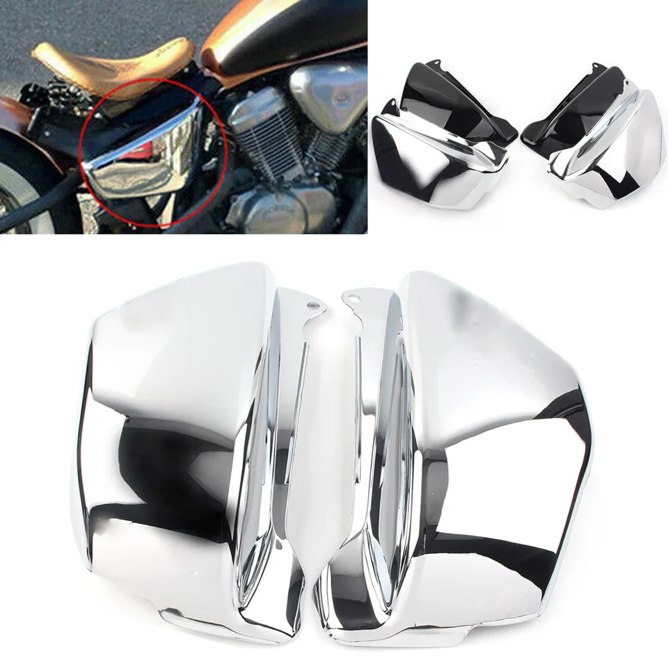 Pár motocyklových batérií na bočné kapotážny kryt čiernej farby pre Honda Magna VF 750 VF750C 1994-2004 Chrome/Glossy Black