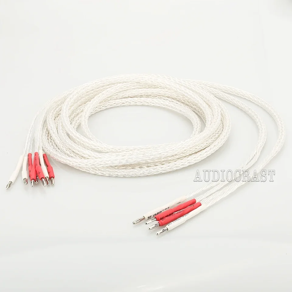 Pár OCC Strieborný pokovovaný 8AG reproduktorový kábel BIWIRE LOUDSPEAPEKER kábel HIFI AUDIOPHILLE 2 banán do 4 kábla reproduktora banánu