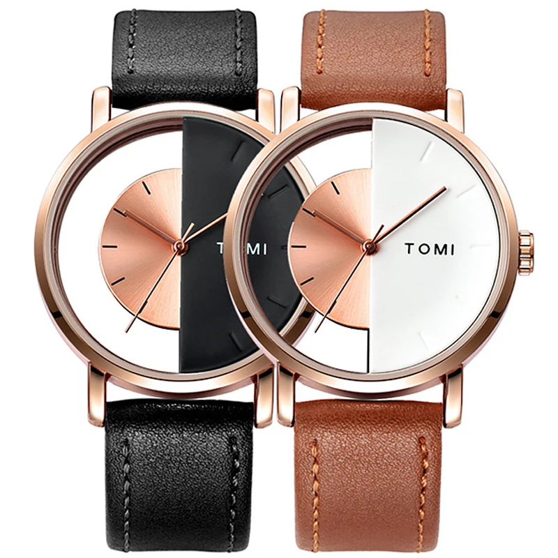 Pár sleduje priehľadné vytáčanie unisex hodinky pre mužov milovníci Ženy Modele Minimalistické kožené náramkové hodinky Muž Ženský Quartz Reloj