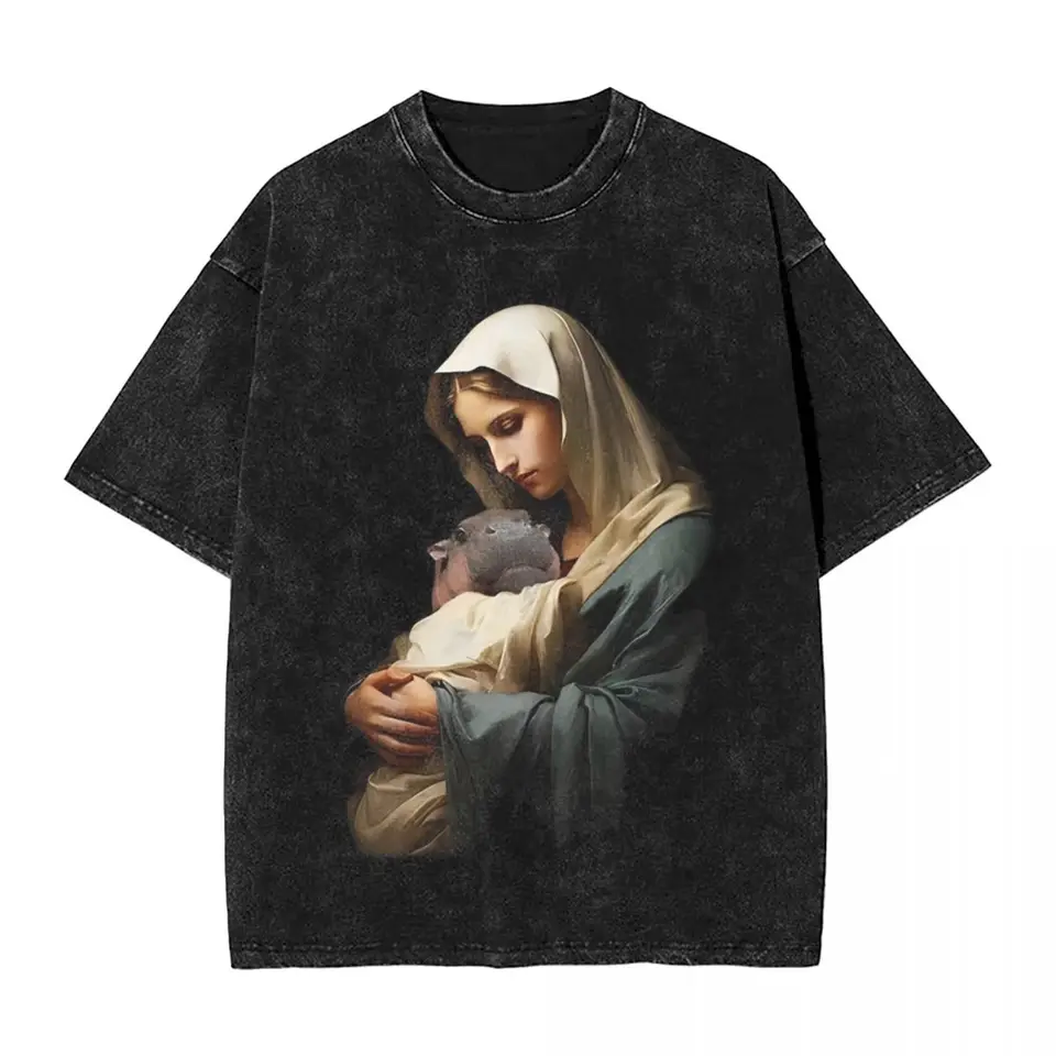 Pár tričiek Matka Mary Moo Deng Washed T tričká Novinka letné odpaliská y2k retro dizajn bavlnené topy darčekové nápady