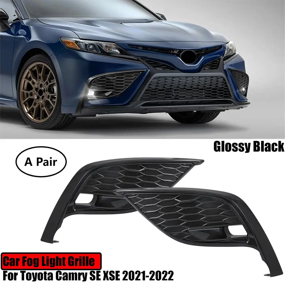 Pár (ľavá a pravá) hmlová svetlo lampa Grille Grill pre Toyota Camry SE XSE 2021-2022 s lesklými čiernymi otvormi