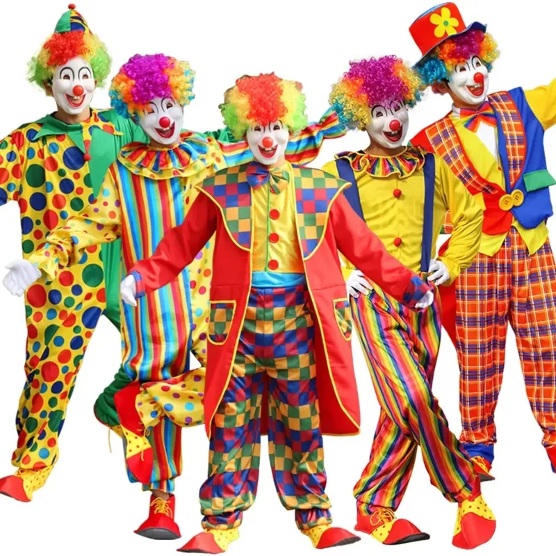 Párty dospelý muž vtipný cirkusový klaun cosplay kostýmy pre ženy muži vianočné pódium Performance Joke Dress No Parochne