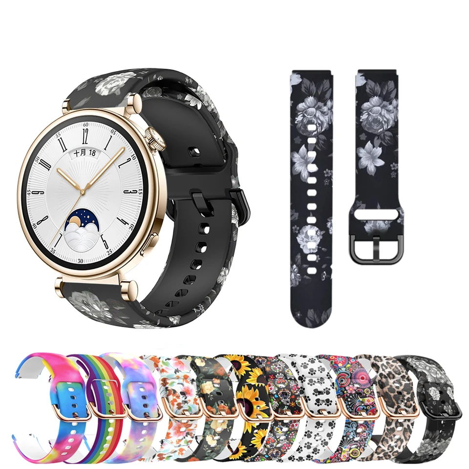 Pásy pre Huawei GT4 41 mm originálne tlačiareň Silikone Color Sport Band Žena 18 mm remienok WatchBand pre GT4 41 mm 18 mm