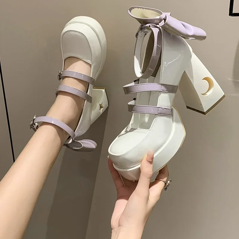 Päty dámske pumps platforma vysoké podpätky členok členok ležérne kancelárske topánky jarné letné bloky podpätky Mary Jane Shoes White
