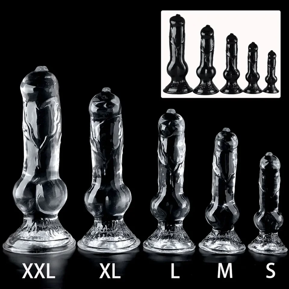 Päť veľkostí veľkého psa v tvare monštrum Stick Strack Dildos Realistické zviera Falošné penis mäkké análne zástrčky dospelých sexuálne hračky pre ženy/mužov