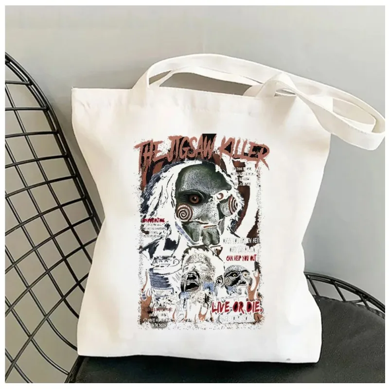 Píla hororová mučenie hlavy píla Jigsaw Horror Movie Dámske ramenné taška nakupovanie nakupovanie plátna tašku rameno módne dievča kabelka
