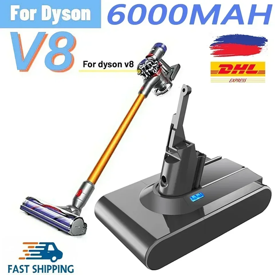 Pôvodná 21,6 V 6000 mAh/8000 mAh Výmena batérie pre Dyson V8 Absolútny vreckový vysávač pre batériu Dyson V8 SV10