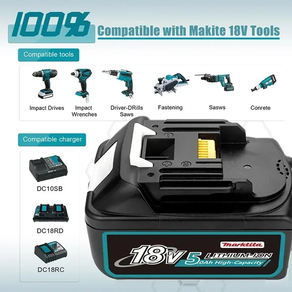 Pôvodná 5000 mAh 18V batéria 18650 Lítium-iónová bunka vhodná pre elektrický nástroj Makita BL1850 BL1860 BL1830 rýchle dodanie