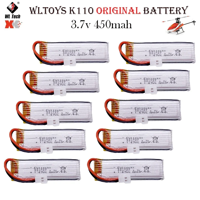 Pôvodná batéria WLtoys K110 K110S 3,7 V 450 mAh 1S RC Helikoptéra s batériou s PH2,54 pre XK K110 V977 V930 RC
