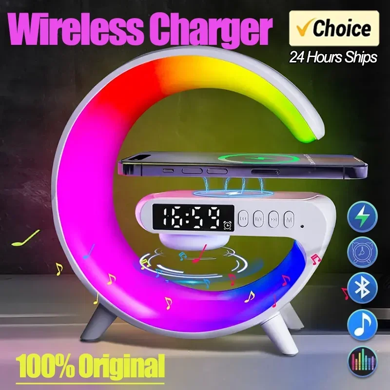 Pôvodná bezdrôtová nabíjačka Budkový reproduktor RGB Light Multifunkcia rýchleho nabíjacieho stánku pre iPhone Samsung Xiaomi Huawei