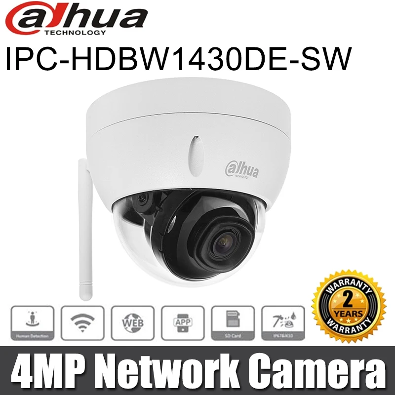 Pôvodná Dahua IPC-HDBW1430DE-SW 4MP IR IR s pevnou fokalou Wi-Fi Dome Sieťová kamera zabezpečenie IP kamery IK10 IP67 Vstavané IR LED H.265
