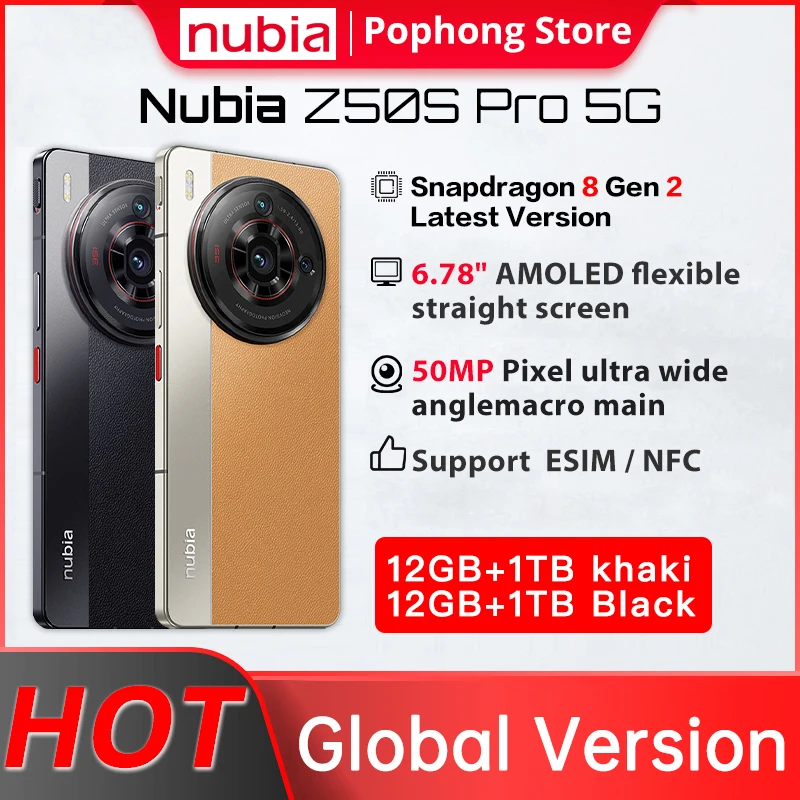 Pôvodná globálna verzia Nubia Z50SPRO 6.78''120Hz 1TB AMOLED Flexibilná najnovšia verzia Snapdragon8gen2 Octa Core 50MP Duálne kamery
