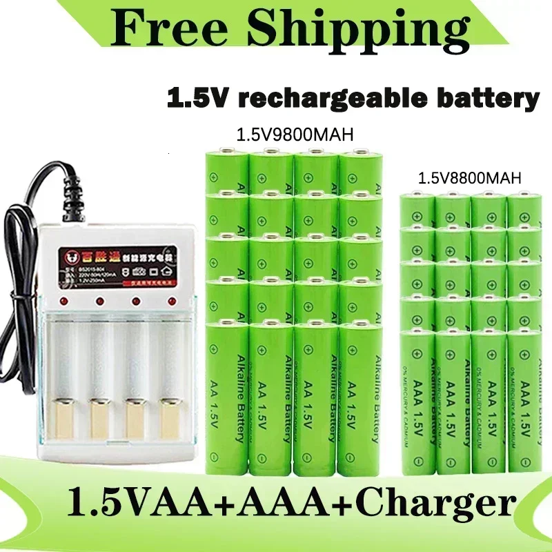 Pôvodná nabíjateľná batéria 1,5 V AA9800MAH+AAA8800MAH+nabíjačka pre počítačové hodiny rádio videohry digitálna kamera AA AAABattery