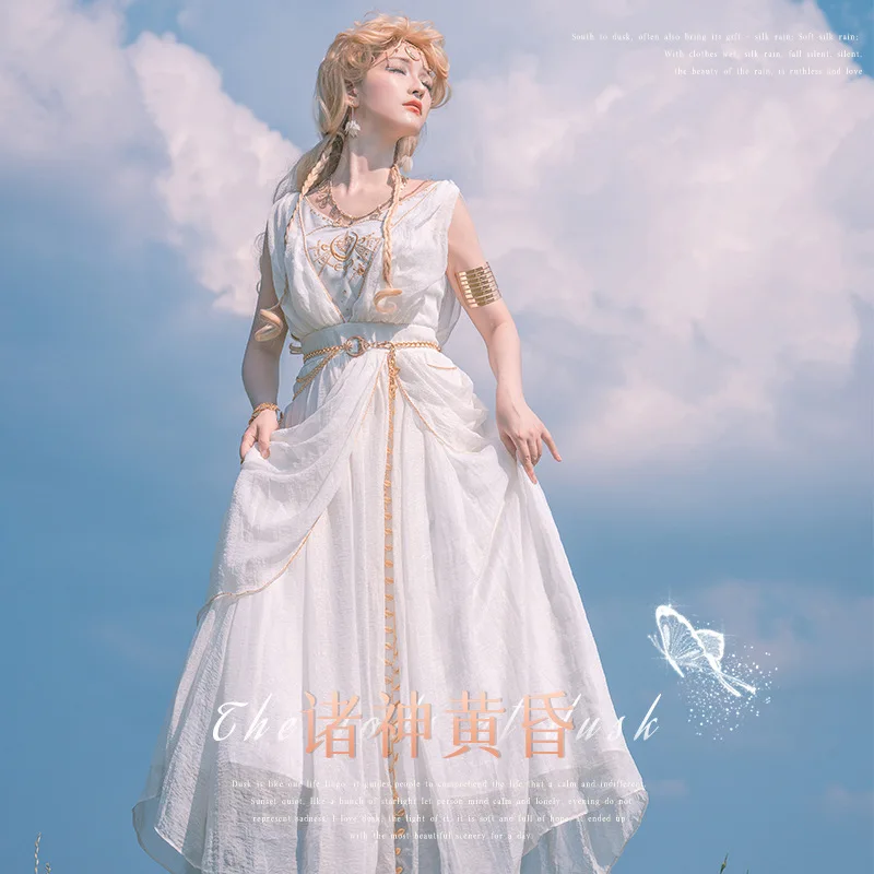 Pôvodná nová staro grécka vznešená bohyňa bohy Dusk Nordic Exotic Elegant Elegant Mýth Series Palace Style Tea Party Svadobné šaty