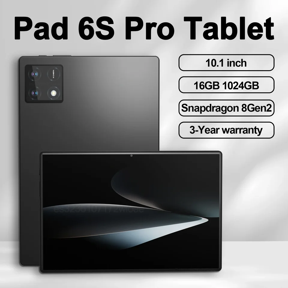 Pôvodná podložka 6S Pro Tablet 10,1 palca Android 14 Snapdragon 8gen2 Global 16 GB+1024 GB 10000MAH 5G Dual SIM WiFi HD Full Screen Screen
