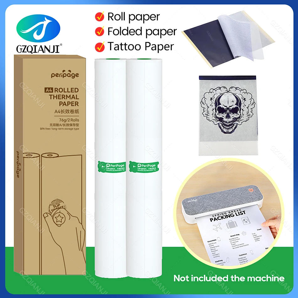 Pôvodné peripage A40 Oficiálne tepelné papierové rolky zložené A4 210x30mm / 210x297 mm tepelný faxový stroj a prenos tetovací papier