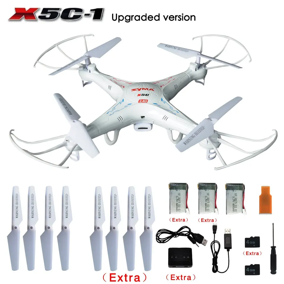Pôvodné prieskumníci Syma X5C/ X5C-1 2.4G 4ch 6-osi Gyro RC QuadCopter s HD fotoaparátom+extra 2pc batérie+lopatky vrtule+4 GB