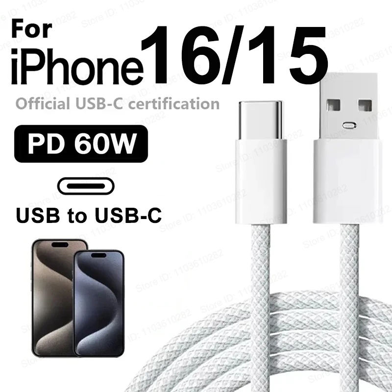 Pôvodný 60 W PD USB na USB-C Rýchle nabíjacie kábel pre Apple iPhone 16 Pro Max 15 Plus C Rýchla nabíjačka Xiaomi Samsung kábel