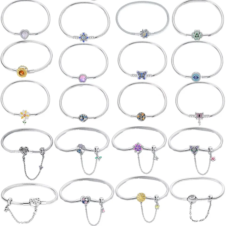 Pôvodný 925 Sterling Silver Flower Shell Slnko Slnko a náramok srdca Srdce pre DIY náramok Dámske šperky darček