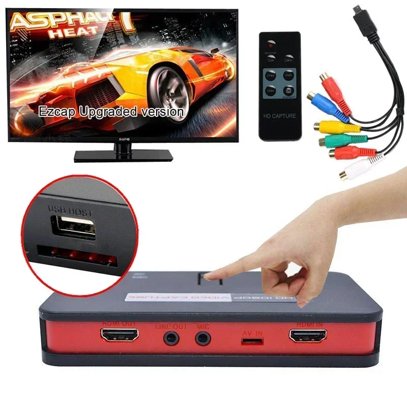 Pôvodný EZCAP 284 AV HDMI Game Capture Card Grabber pre Xbox Switch PS4 TV Box Medical Video Live Streaming, HDMI Loop Mic Mic