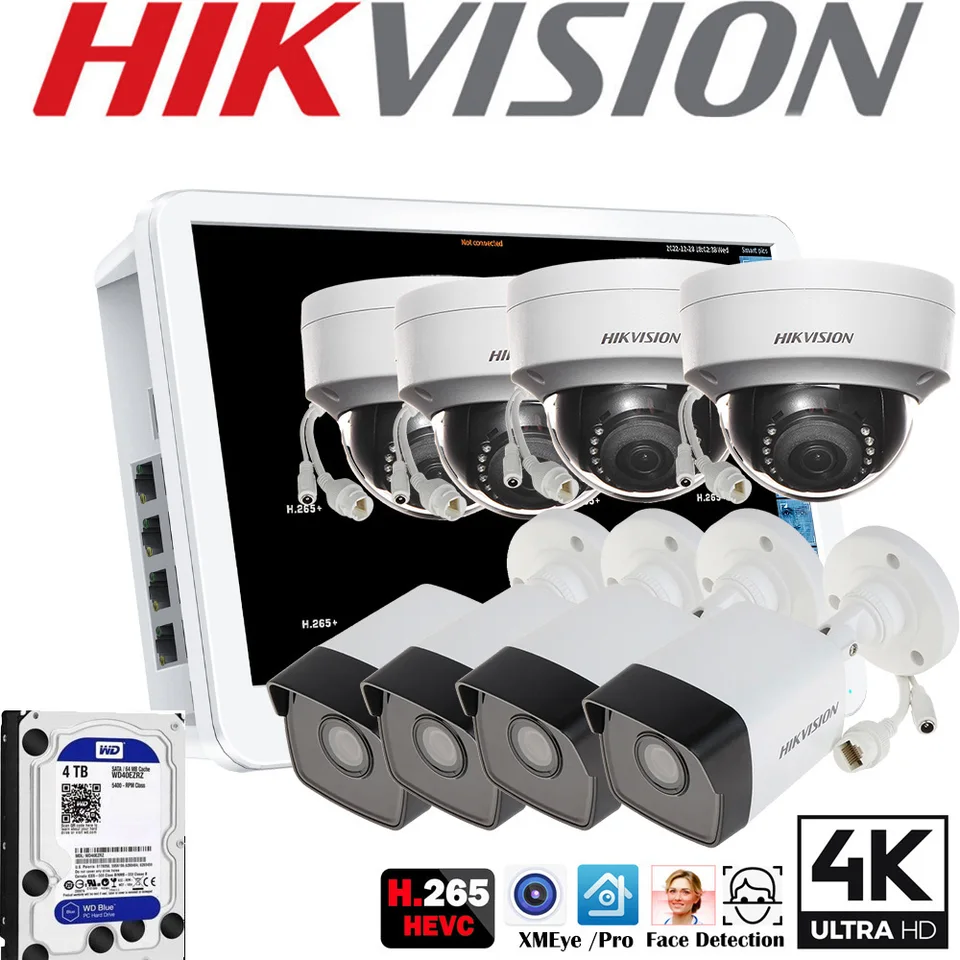 Pôvodný HikVision Mutil Language DS-2CD1143G0-I DS-2CD1043G2-I 4MPX Poe IP Bullet IP Camera Sit s 8ch Poe NVR Recorder