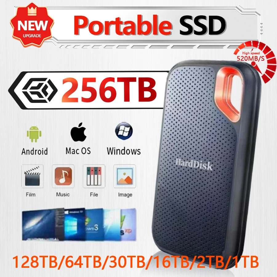 Pôvodný prenosný externý pevný disk SSD 256TB 1TB Externý pevný disk 2TB USB3.1 vysokorýchlostný tuhý stav pre laptop/mac/telefón