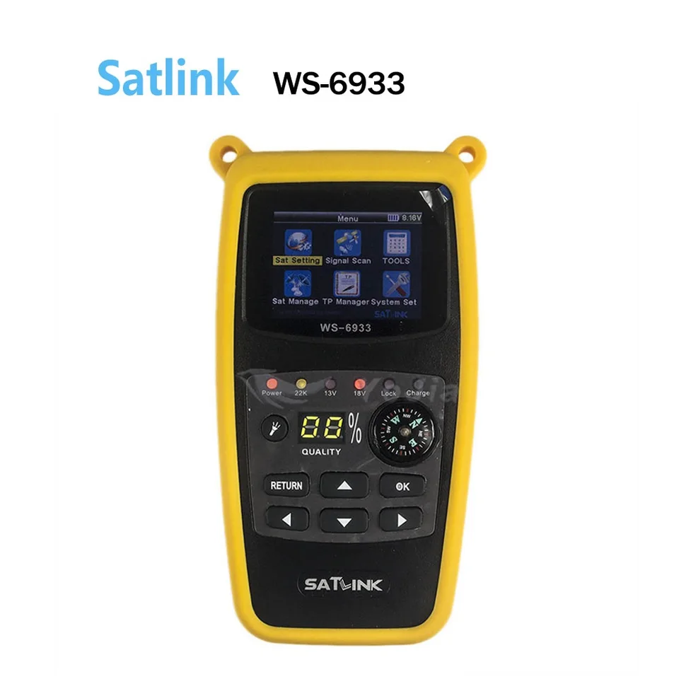 Pôvodný satelitný nálezík Satlink WS-6933 DVB-S2 Satfinder FTA C & KU Band Digital Satellite Finder 2,1 palca LCD displej DVB S2 SAT Meter WS 6933