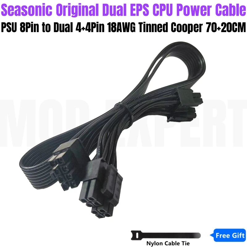 Pôvodný Seasonic X Series Dual CPU EPS Power Cable 8pin až Dual 4+4pin pre X-1250, X-1050, X-850, X-750, X-650 Gold Modular PSU