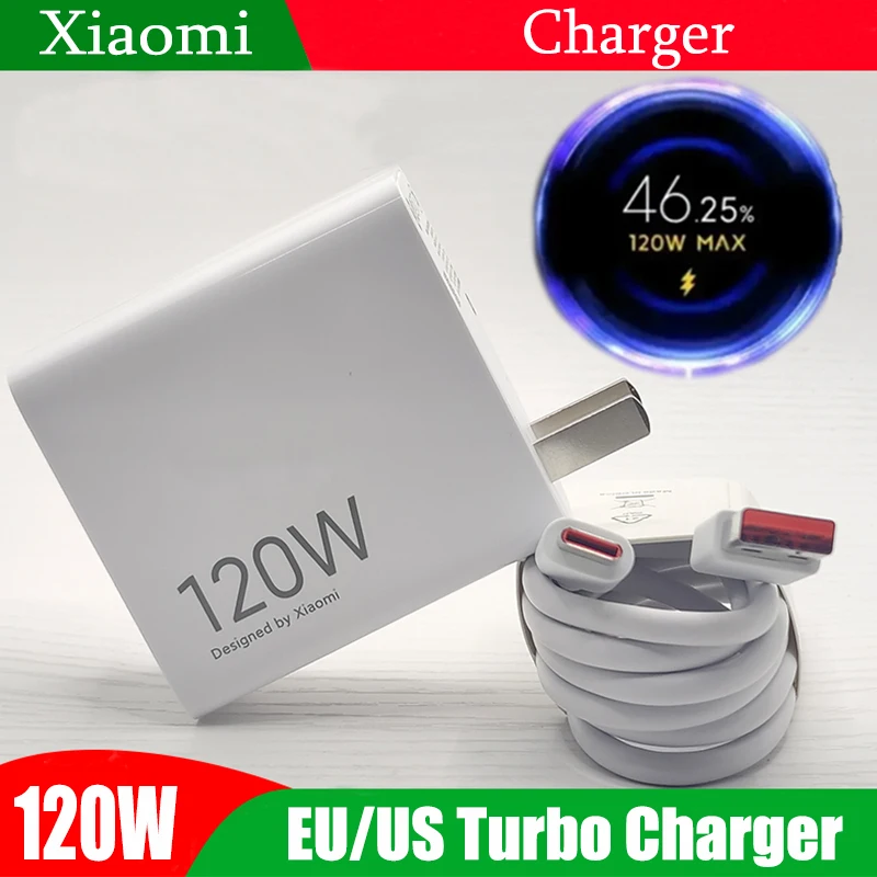 Pôvodný Xiaomi 120W nabíjačka Turbo Rýchle nabíjanie EÚ/USA Hypercharge Gan Adapter pre Redmi Note 13 Pro+ Mi 13 14 12S 11TPRO 6A Kábel