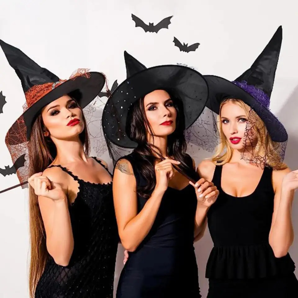 Pútavé Halloween čarodejnícke klobúky mäkké pohodlné detské pokrývky pre dospelých na šaty na dekorácie