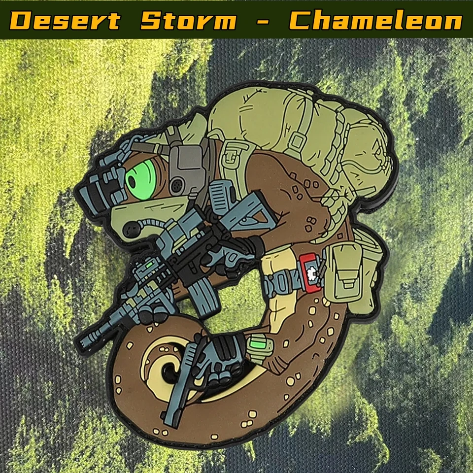 Púštna búrka Chameleon Morale Badge Oferge Operátor 3D PVC Patches Tactical Batoh Hook and Loop Sticker