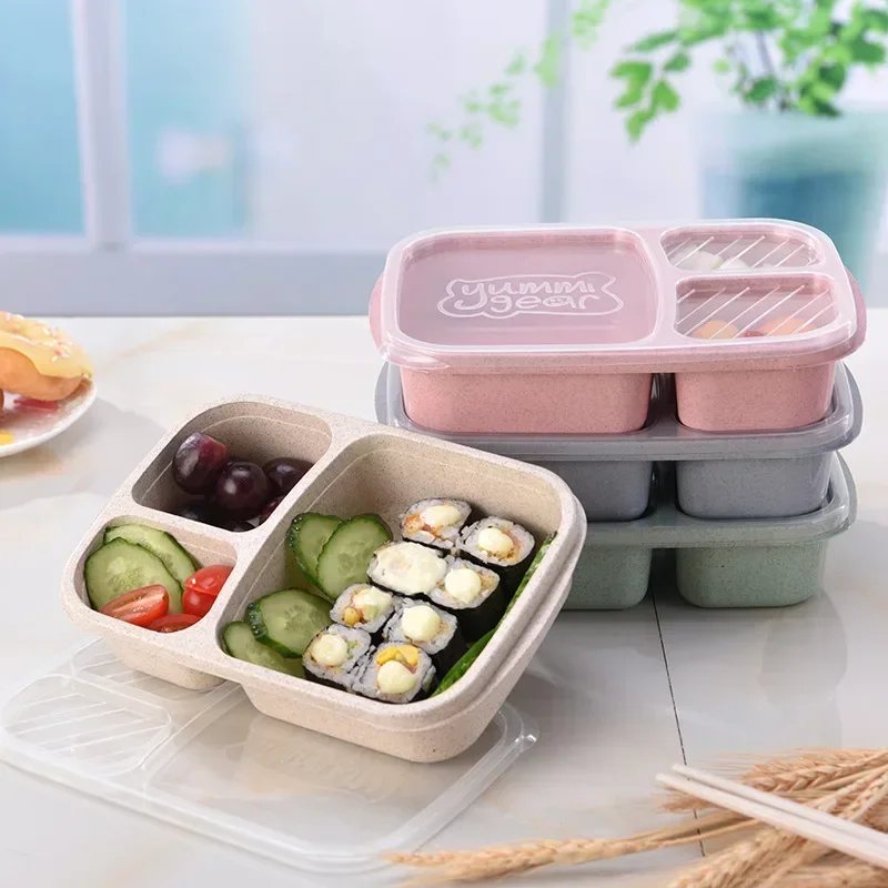 Pšeničná slaná obedová škatuľka Prenosná bento box s priehradkou piknik bento box ovocná kontajner mikrovlnná rúra pre študenta