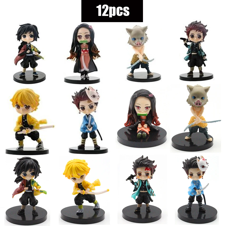 Q Pohatka Obrázok Veľkoobchod démonov Slayer Mini figurín 6ks/12ks/sety kimetsu no yaiba malé PVC Dolls Decotion Decotion