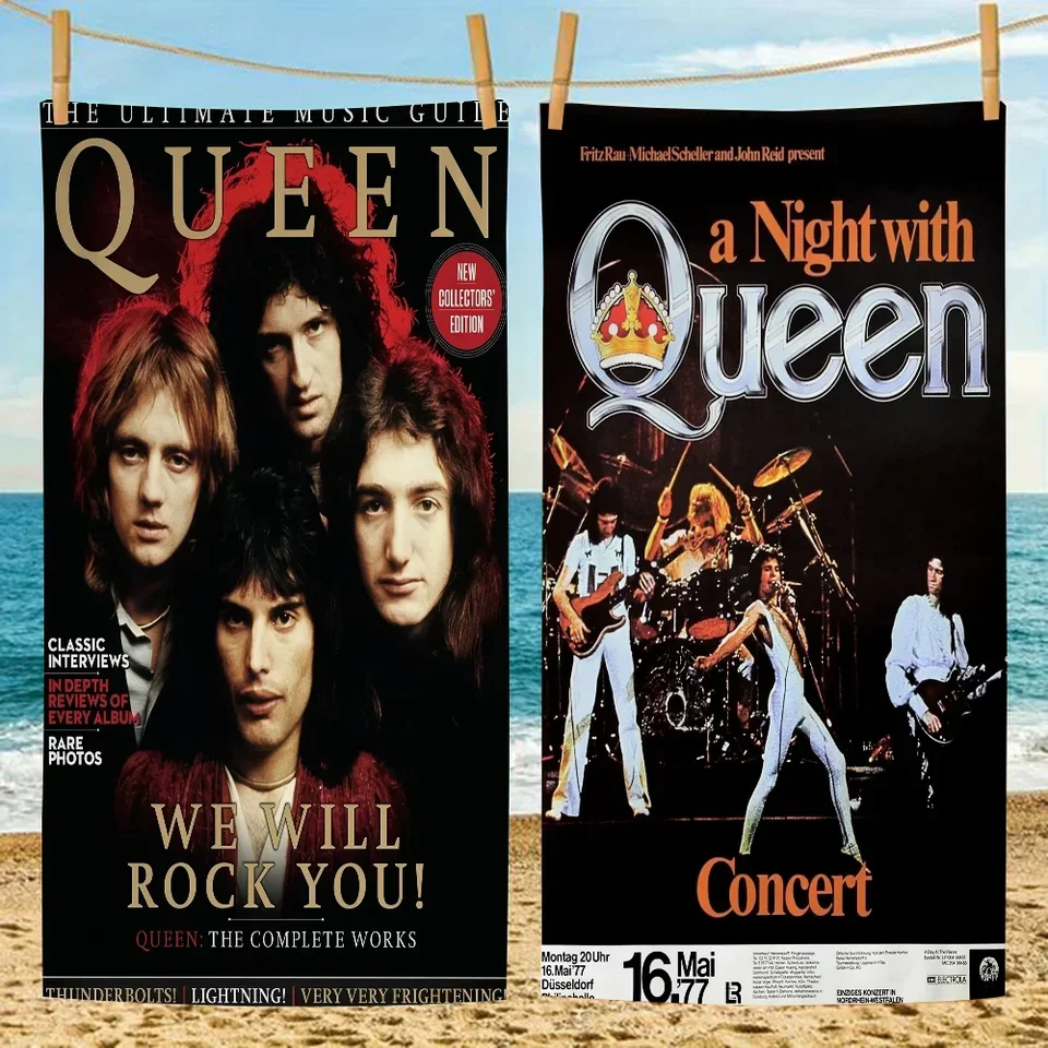 Q-Queen Band Music Bath Uterák mikrovlákna MIKROFIBER Softvérová voda Priedušná pre dievčatá dekoratívna karikatúra plážový uterák