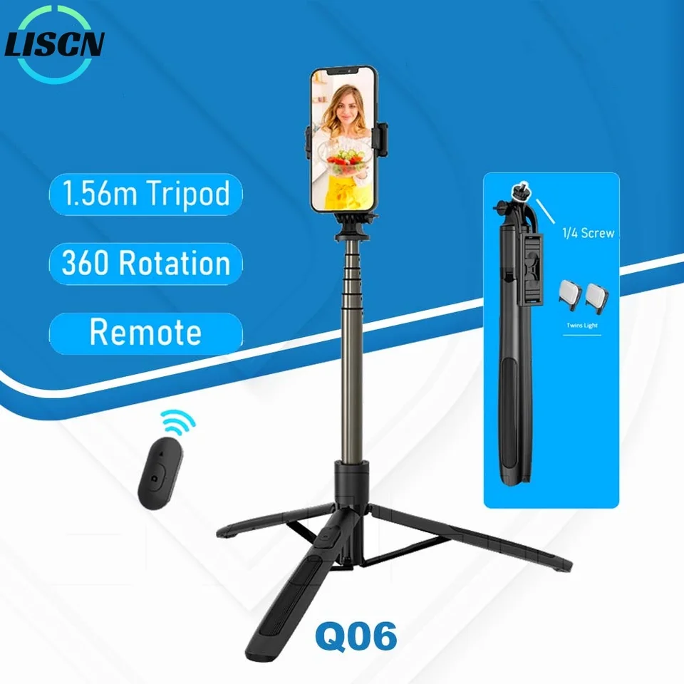 Q06 Selfie Stick Tripod 1,6 m natiahnuteľná selfie tyčinka s bezdrôtovým diaľkovým ovládaním pre videozáznam YouTube Video Shoot Shoot