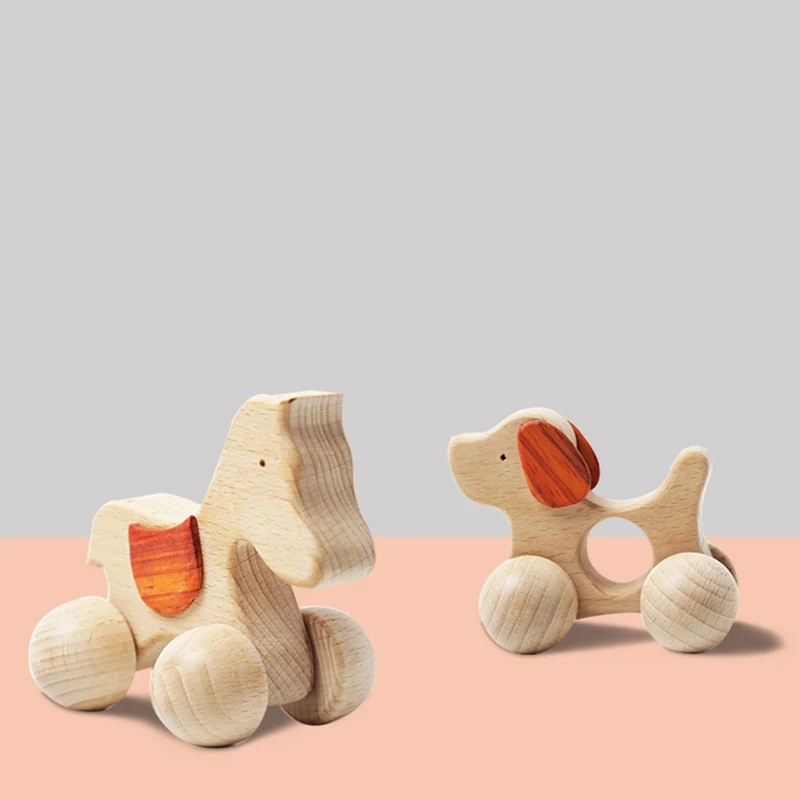Q0B Montessori Hračky Drevené hrkálka Brain Game Car, Ručne vyrábané remeselnícke detské bloky, 1ks šteniatko/ pre poník/ bukový automobil