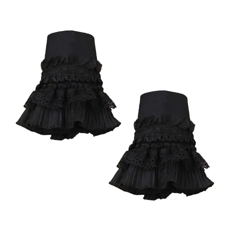 Q0Ke Gothic Retro Black Detachable Ruckve Fake Cuffs viacvrstvové čipky Patchwo