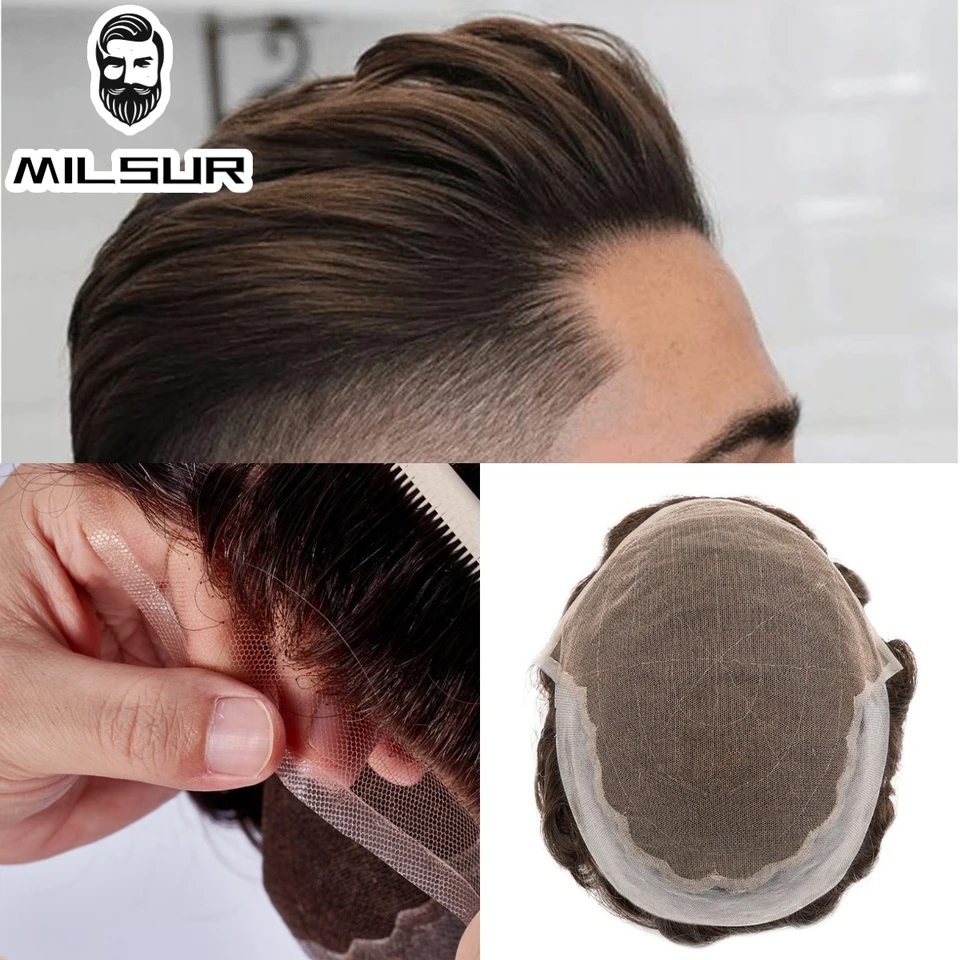 Q6 Toupee for Men Lace & Pu Základná základňa Systém ľudských vlasov jednotka Toupee Parochňa pre mužov odolné mužské vlasové protéza Pánske parochne