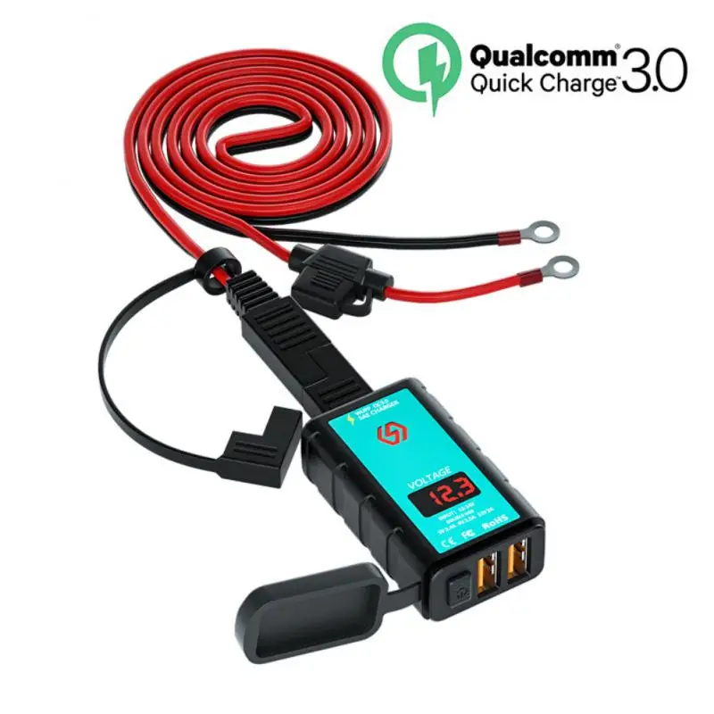 QC3.0 12V USB Motorcycle Charger Rýchle nabíjací spínač s voltmeterom SAE Plug do zásuvky USB Type-C Moto Moto Accessories