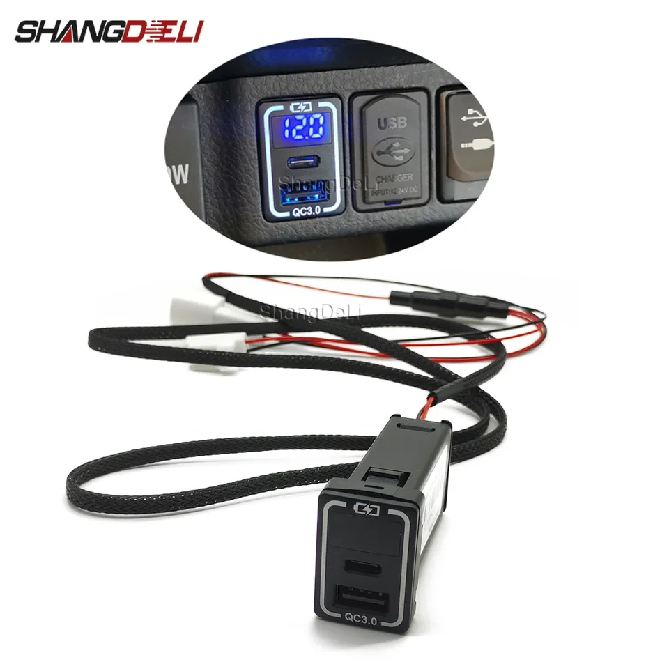 QC3.0 CAR USB Port rýchla nabíjačka typu C PD PD Smartphone Adapter LED svetlo pre Toyota Camry Land Cruiser 200 RAV4 Corolla