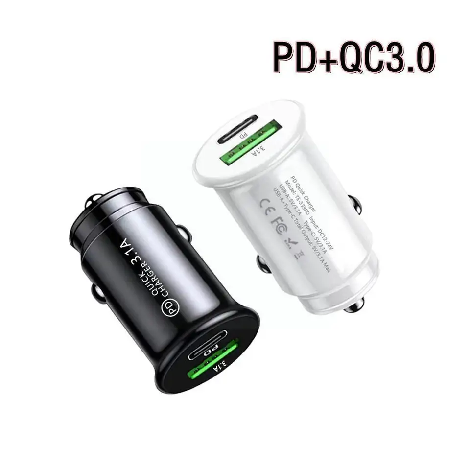QC3.0 nabíjačka automobilu Rýchle nabíjanie bieleho čierneho mini tvaru telefón PD F8V8 Slot Car C Zapaľovač mobilný mobilný telefón 20W USB Z1B9