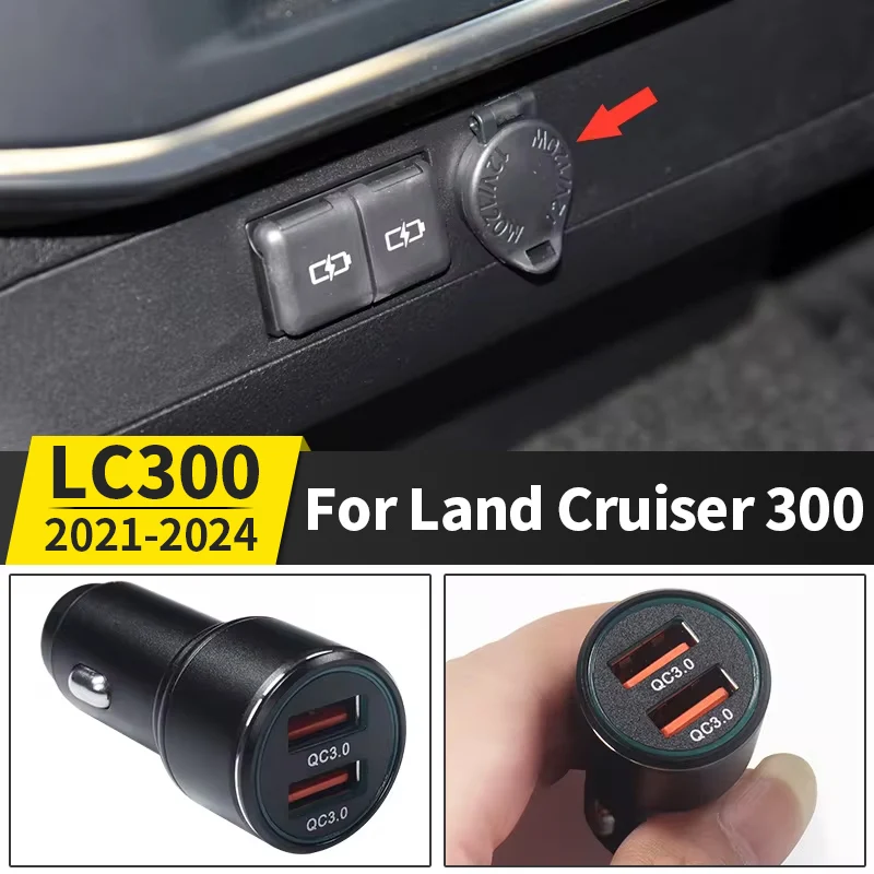 QC3.0 USB CAR nabíjačka 2 prístavy pre Toyota Land Cruiser 300 LC300 FJ300 2021 2024 Interiérová cigaretová zapaľovacia príslušenstvo ladenie